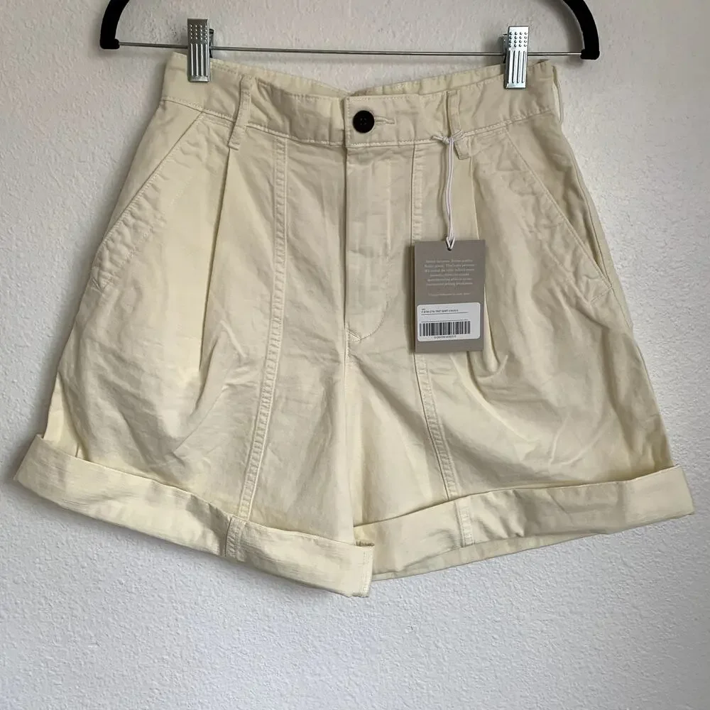 NWT‎ Everlane Sz 0 The Tourist High Waist Rolled Hem Shorts in Bone Ivory White